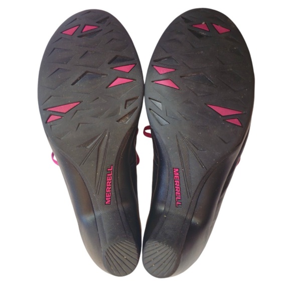 Merrell Mary Jane Evera Womens Size 9.5 Shoes Black Leather Pink Straps Heels - Picture 8 of 11
